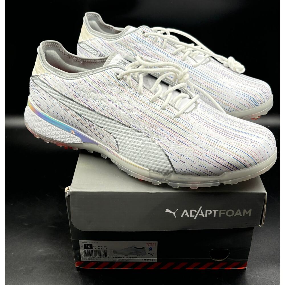Puma PROADAPT Spectra White Silver Golf Shoes 195694 01, Men's Size 14